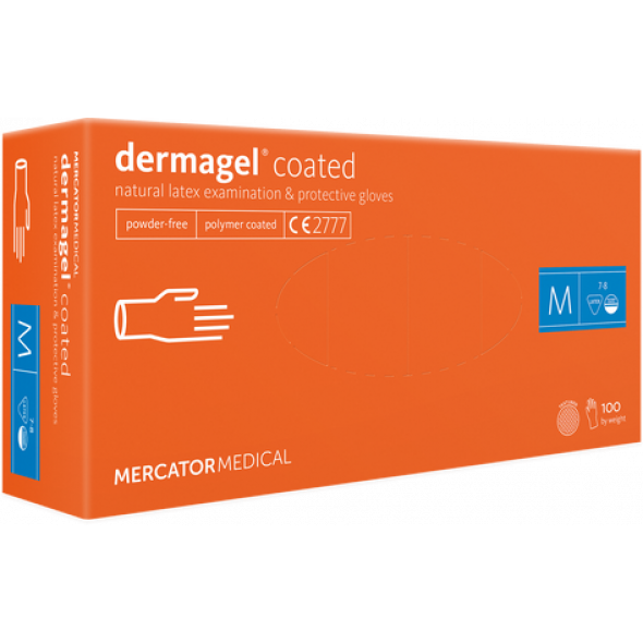 DERMAGEL COATED, latex disposable gloves, XS-XL