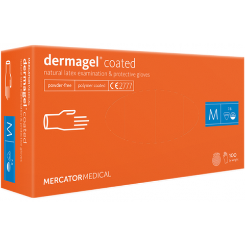 DERMAGEL COATED, latex disposable gloves, XS-XL